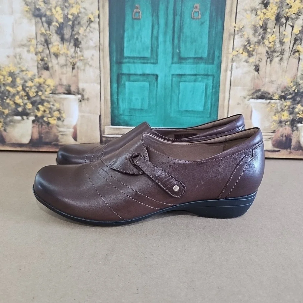 Dansko‎ Franny Loafers Womens Sz 10 Brown Leather Slip On Shoes Comfort Button